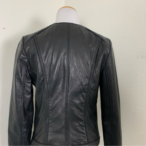 Michael Kors Genuine Leather Asymmetrical Zip Moto Jacket  Womens S Butter Black - Picture 7 of 17